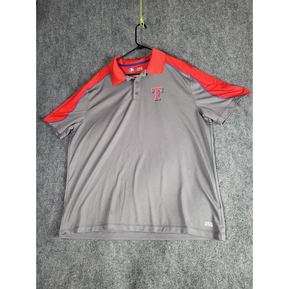 MLB Texas Rangers Polo Shirt Mens 2XL Gray Red TX3 Cool Embroidered Baseball Tee